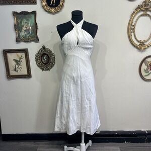 White Pullover Halter Neck Midi Dress Casual Sleeveless Size Small
